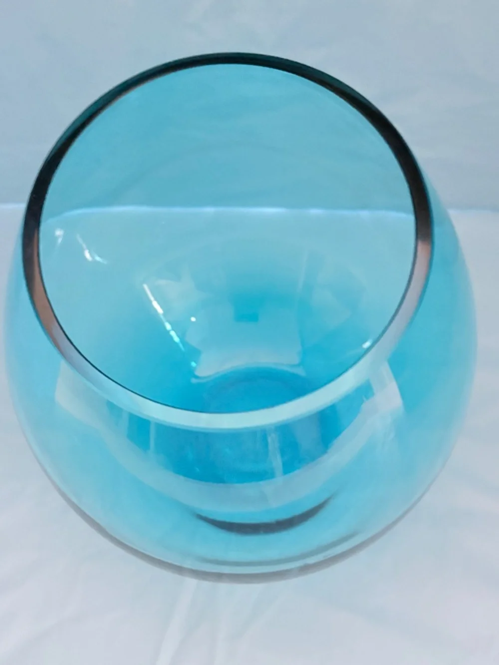 LSA International Peacock Blue Blown Glass Vase Slanted Rim made in Poland 8